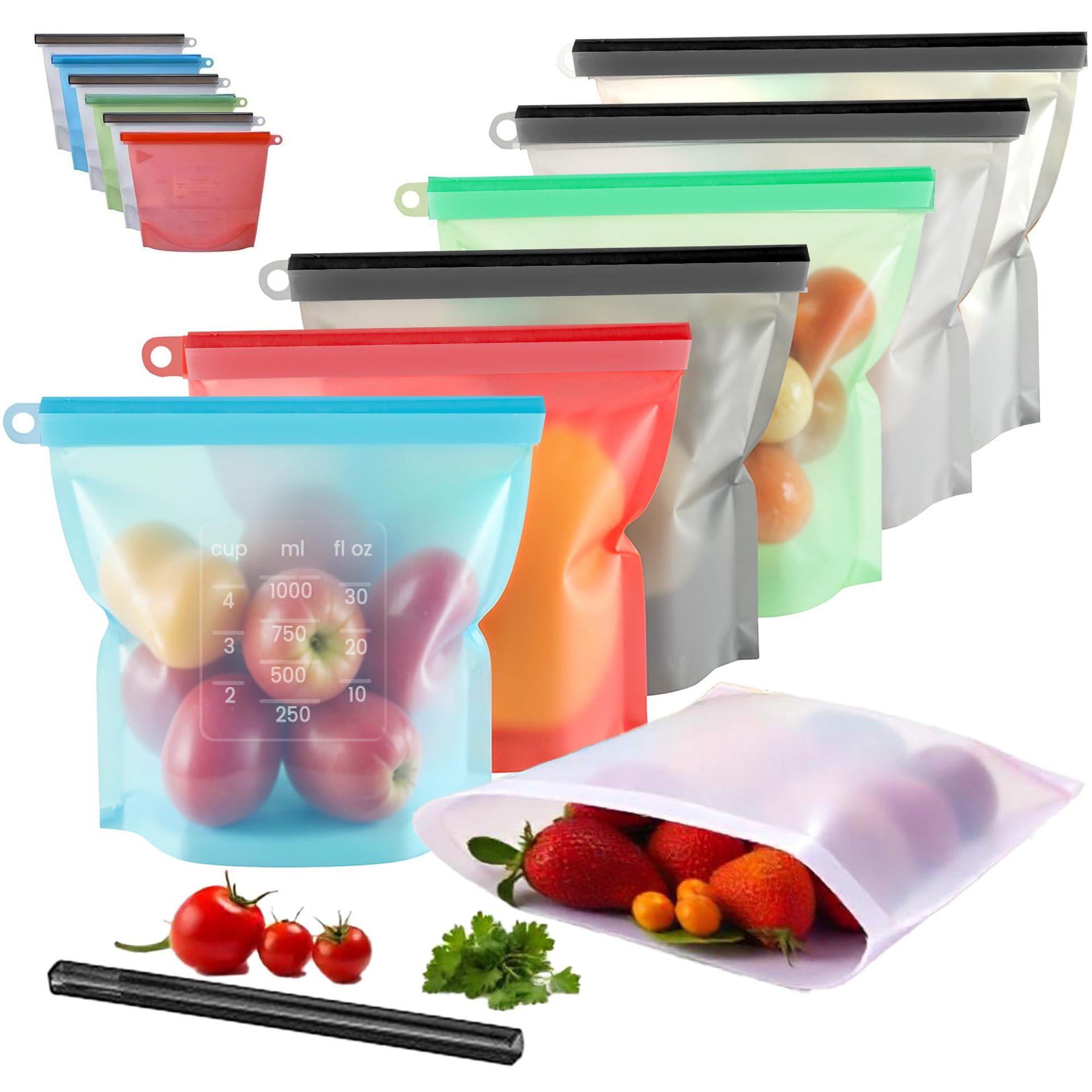 Food Storage Bags Reusable - 5pcs Silicone Food Storage Containers Leakproof
