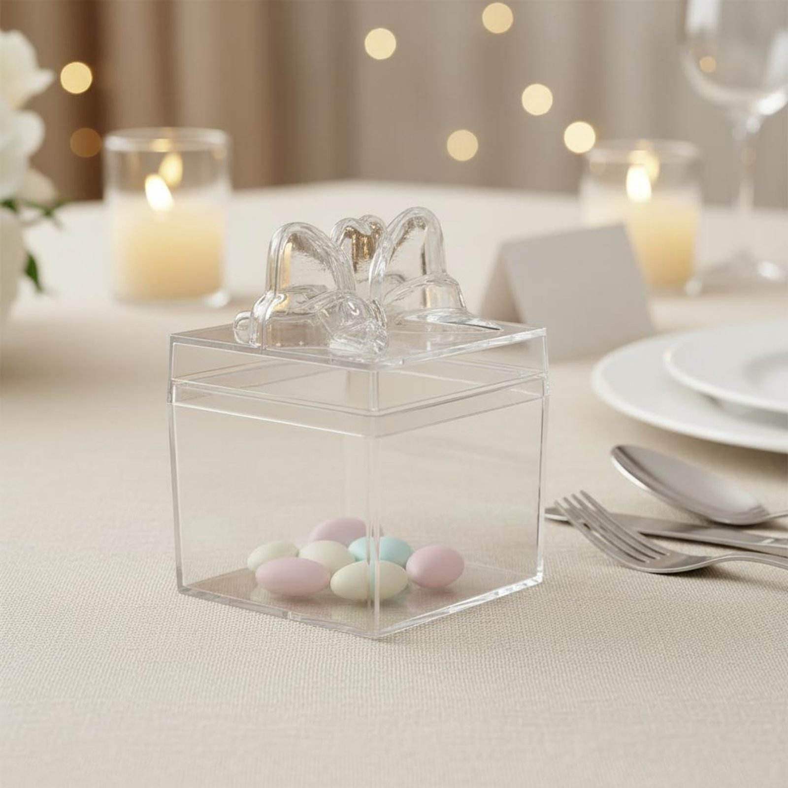 Food Storage Container - Clear Plastic Candy Box with Ribbon
