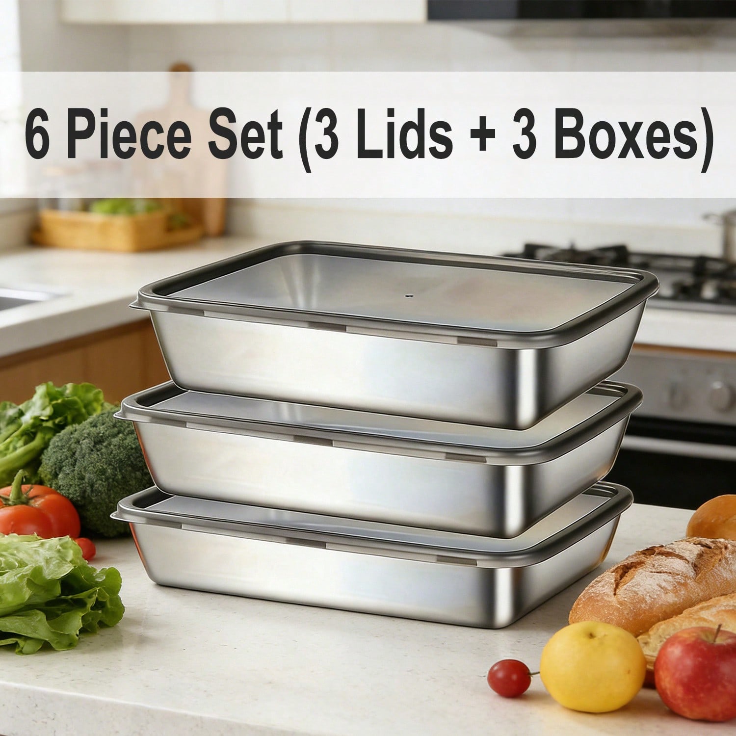 6pcs(3 Boxes+ 3 Lids) Stainles - Storage Food Prep recension och pris
