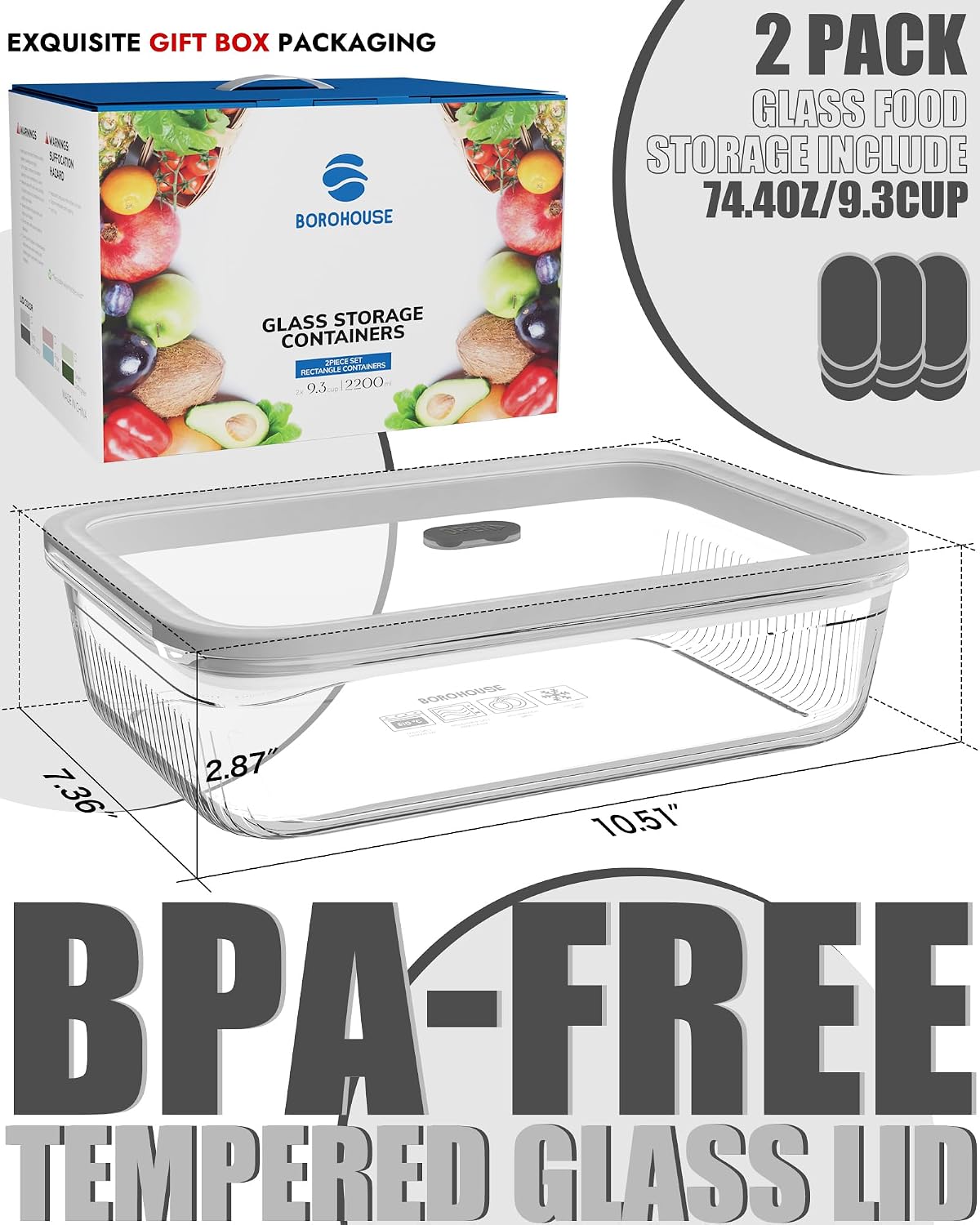 2 Pack Glass Food Storage Cont - Storage Food Prep recension och pris