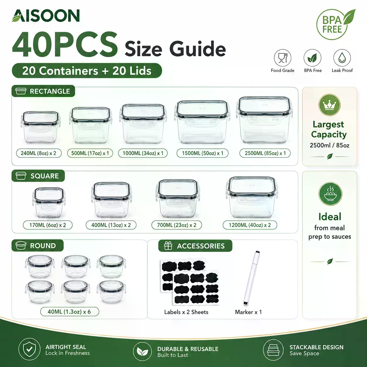 40 PCS Extra Large 85oz Silico - Storage Food Prep recension och pris