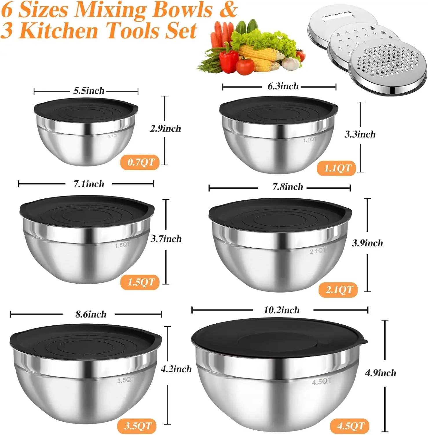 6Pcs Stainless Steel Mixing Bo - Storage Food Prep recension och pris