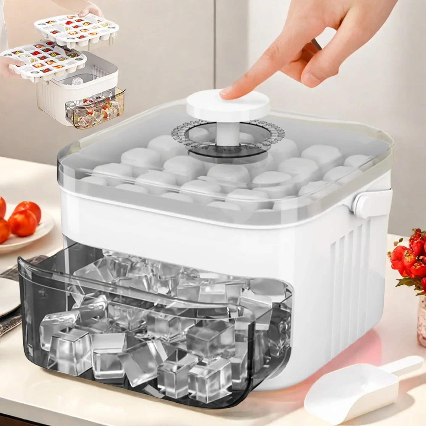 Cube Ice Maker with Easy Press - Food Storage Box Large recension och pris